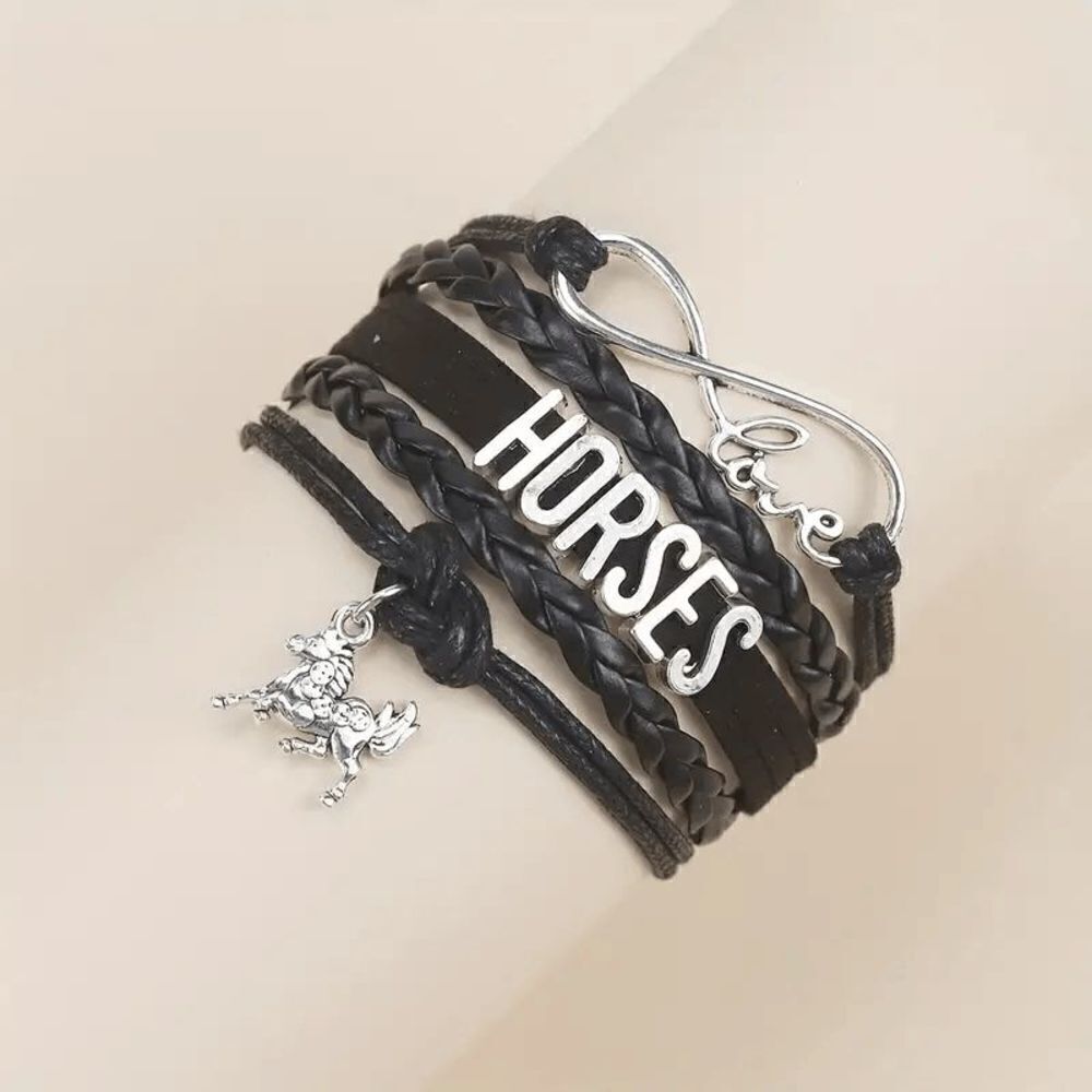 Infinity Love Horses Charm Pendant Women's Leather Bracelet